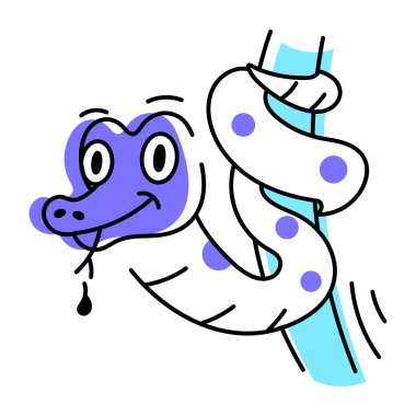 Sevimli komik yılan vektör karikatürü. Beyaz arkaplanda izole edilmiş sürüngen