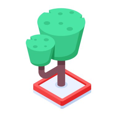 Beyaz arkaplanda Isometric Ağaç Simgesi izole edildi. Vektör illüstrasyonu