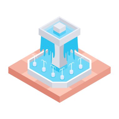 Beton çeşme simgesi, beyaz arkaplanda vektör illüstrasyonu