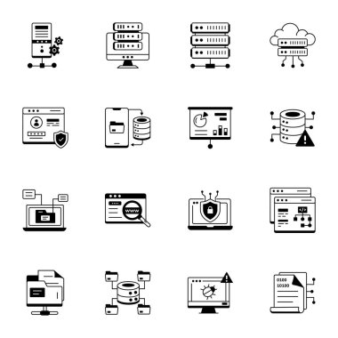 Bulut hesaplaması, bulut hizmetleri, sunucu, siber güvenlik, dijital dönüşüm ile ilgili satır simgeleri 
