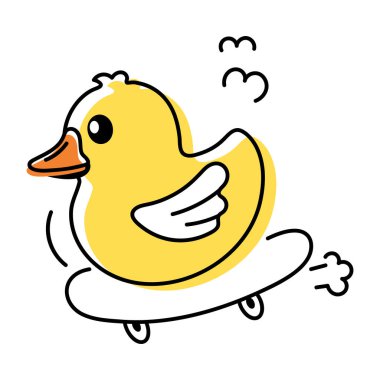 Beyaz arka planda izole edilmiş ördek kaykayının şirin karalama ikonu