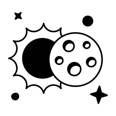 Ay ve Güneş ikonu vektör çizimi grafik tasarımı. Güneş tutulması kavramı