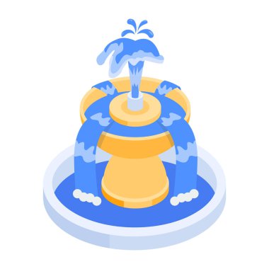 Beton çeşme simgesi, beyaz arkaplanda vektör illüstrasyonu