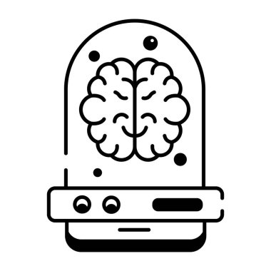 Makine öğrenme çizgisi simgesi, veri ve analiz, beyaz arkaplanda beyin işareti