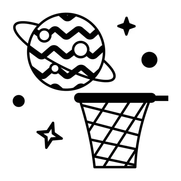隔離されるバスケット リングおよび惑星のアイコンの設計ベクトル — ストックベクタ