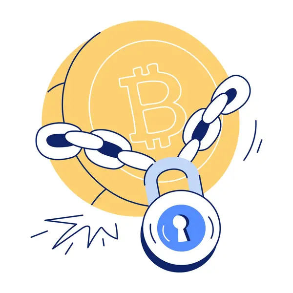 Cryptocurrency Bitcoin Icon Vector Chain Lock — Stock Vector