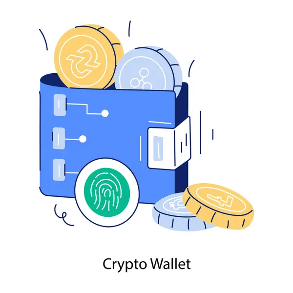 Brieftasche Mit Kryptowährungssymbol Vektorabbildung Auf Weißem Hintergrund — Stockvektor