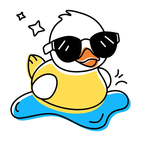 Cute Doodle Icon Duck Black Sunglasses Isolated White Background — Stock Vector