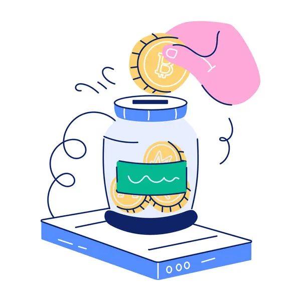 Cryptocurrency Concept Coins Jar Vector Illustration Simple Design — Stock Vector