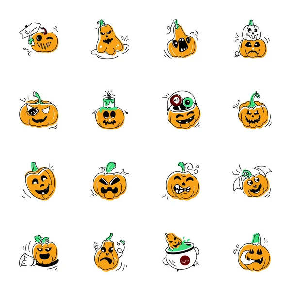 Uppsättning Läskiga Halloween Doodle Ikoner — Stock vektor