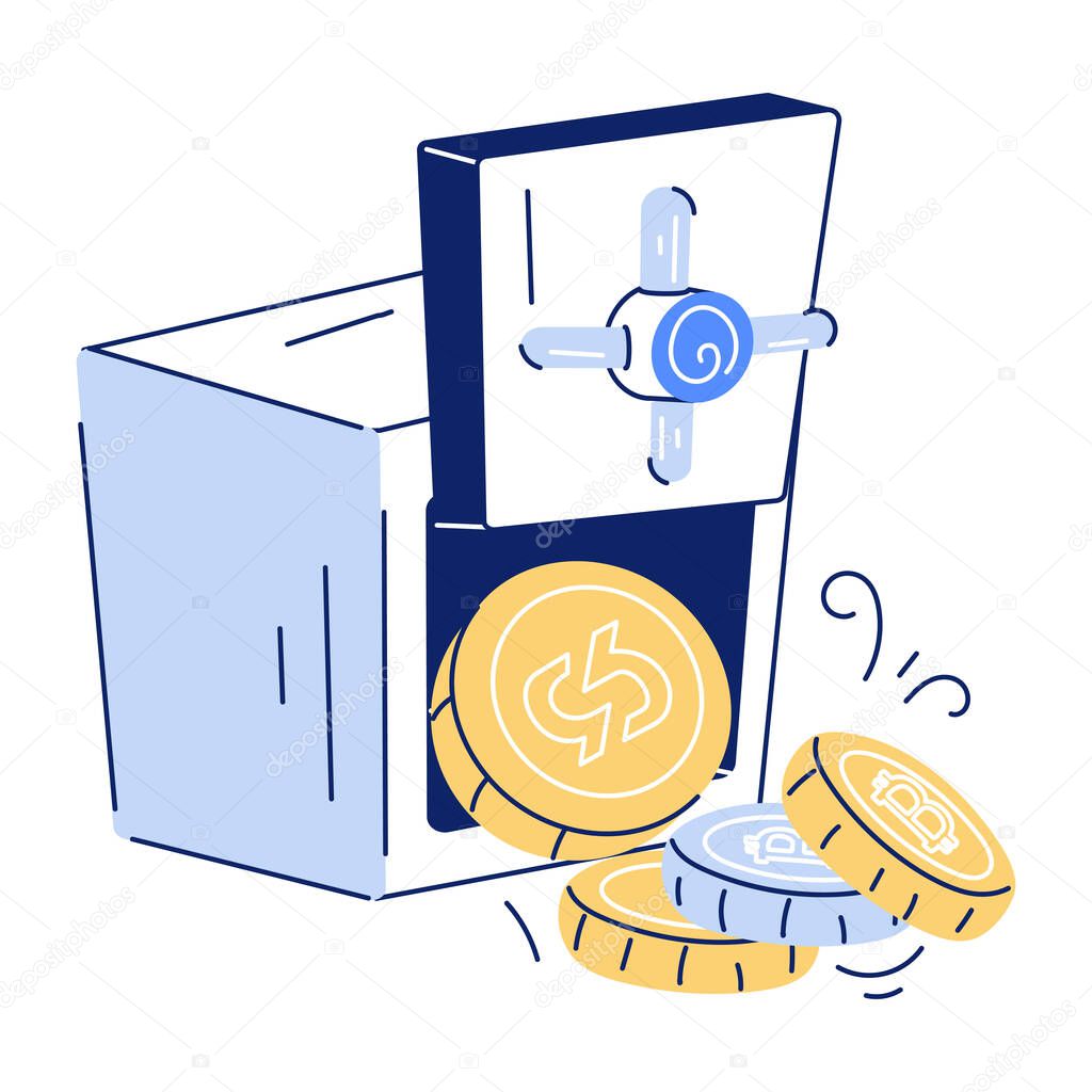 Bank safe box with coins