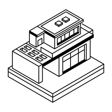 Beyaz arkaplan üzerinde bina simgesi, vektör illüstrasyonu