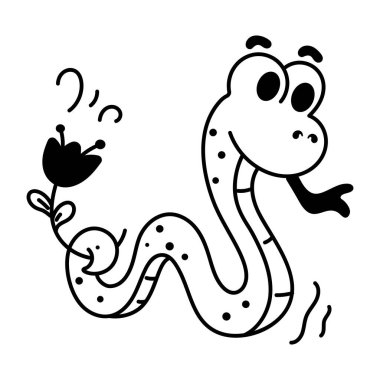 Çiçekli şirin çizgi film yılanı, vektör çizimi