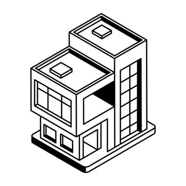 Beyaz arkaplan üzerinde bina simgesi, vektör illüstrasyonu