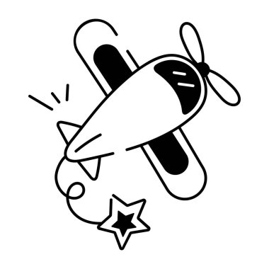 Uçan düzlemin sevimli el çizimi vektör çizimi