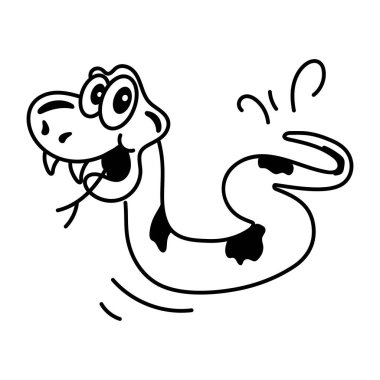 beyaz arkaplanda karalama komik yılan, vektör illüstrasyon