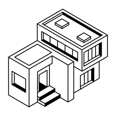 Beyaz arkaplan üzerinde bina simgesi, vektör illüstrasyonu