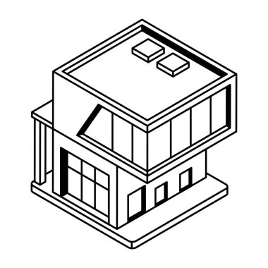 Beyaz arkaplan üzerinde bina simgesi, vektör illüstrasyonu