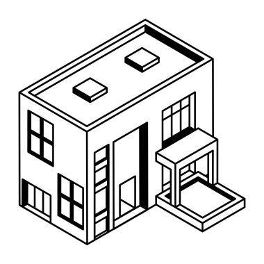 Beyaz arkaplan üzerinde bina simgesi, vektör illüstrasyonu