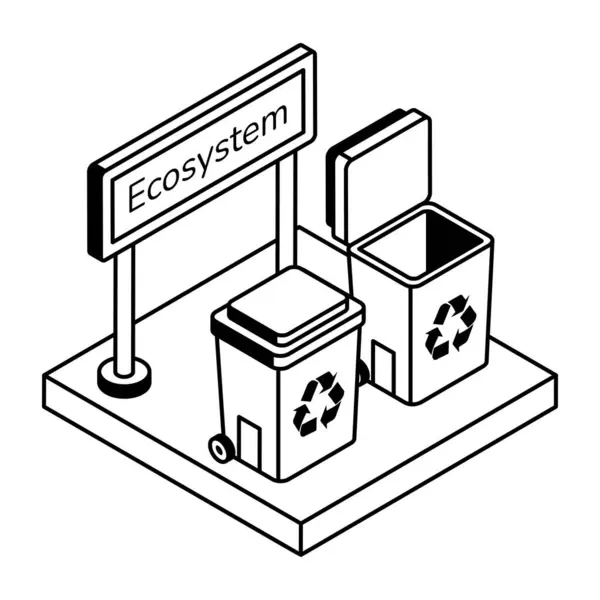 Black White Cartoon Illustration Recycle Bins — Stock Vector