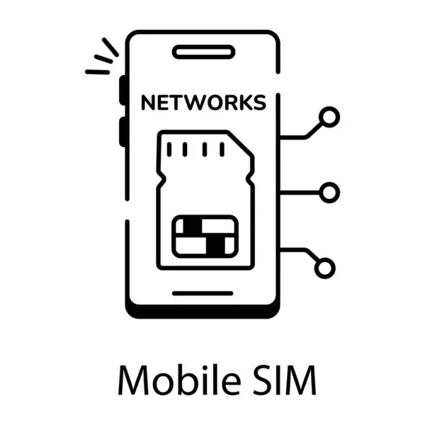 Mobile Sim Černá Bílá Vektorová Ikona — Stockový vektor