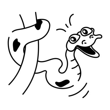 çizgi film karalaması ağaç dalına komik yılan, vektör illüstrasyonu