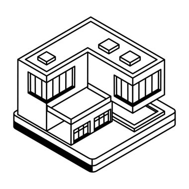 Beyaz arkaplan üzerinde bina simgesi, vektör illüstrasyonu