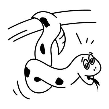 çizgi film karalaması ağaç dalına komik yılan, vektör illüstrasyonu