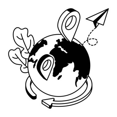 Pin konumları olan toprak, vektör illüstrasyonu basit tasarım