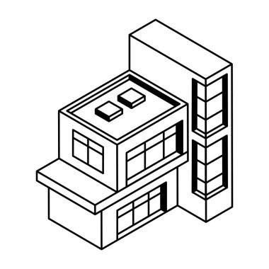Beyaz arkaplan üzerinde bina simgesi, vektör illüstrasyonu