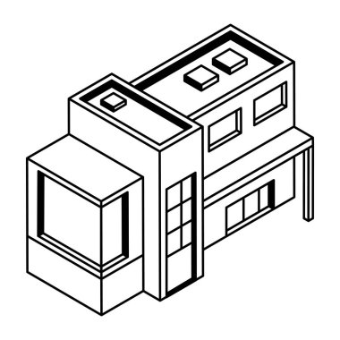 Beyaz arkaplan üzerinde bina simgesi, vektör illüstrasyonu