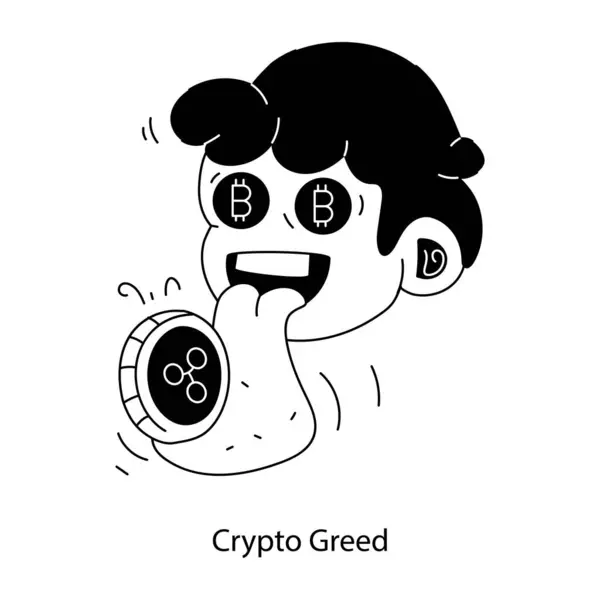 Doodle Mini Illustration Crypto Greed — Stock Vector