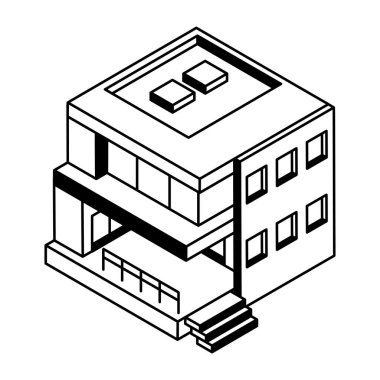 Beyaz arkaplan üzerinde bina simgesi, vektör illüstrasyonu