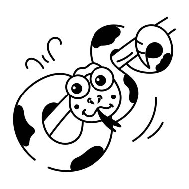 çizgi film karalaması ağaç dalına komik yılan, vektör illüstrasyonu