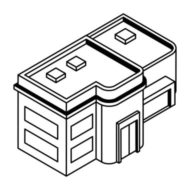 Beyaz arkaplan üzerinde bina simgesi, vektör illüstrasyonu