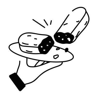 Çeşitli fırın yiyecekleri ve şekerleme ürünlerini gösteren Doodle tarzı kurabiye deseni