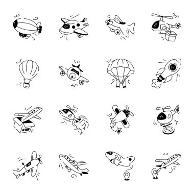 Uçak Doodle Simgeleri Koleksiyonu