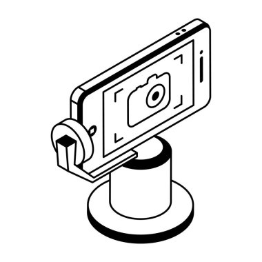 Üç ayaklı karikatür ikonlu kamera, vektör illüstrasyonu