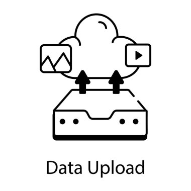 Veri yükleme siyah ve beyaz vektör simgesi