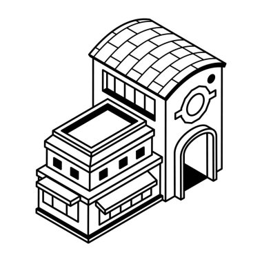 Beyaz arkaplanda modern yapı simgesi, vektör illüstrasyonu