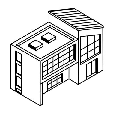 Beyaz arkaplan üzerinde bina simgesi, vektör illüstrasyonu