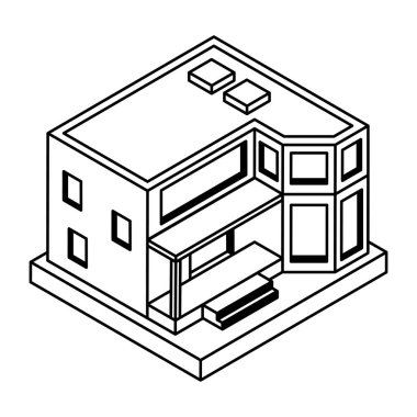 Beyaz arkaplan üzerinde bina simgesi, vektör illüstrasyonu