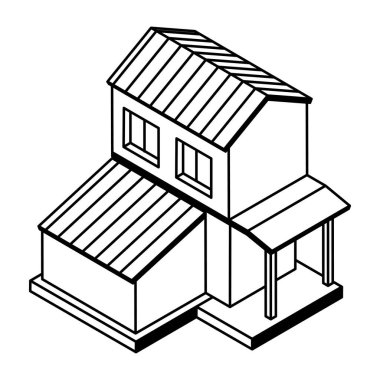 Beyaz arkaplan üzerinde bina simgesi, vektör illüstrasyonu