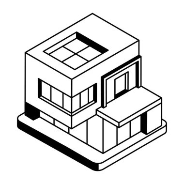 Beyaz arkaplan üzerinde bina simgesi, vektör illüstrasyonu