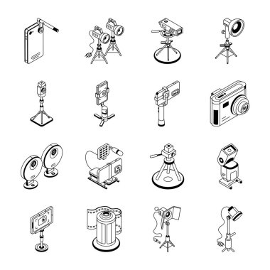 Vloglama Ekipmanının Isometric Düz Simgesi