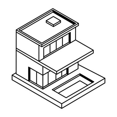 Beyaz arkaplan üzerinde bina simgesi, vektör illüstrasyonu