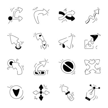 Fare imleci, siyah ve beyaz simgeler ayarlandı