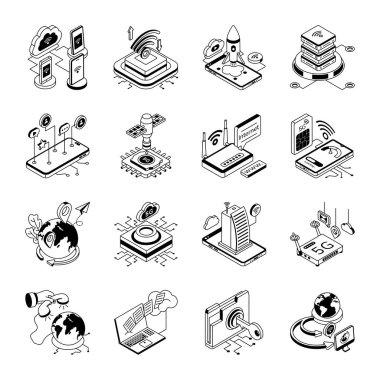 5G Teknoloji Kullanışlı Koleksiyonu Isometric Simgeleri
