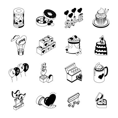 Sevgililer Günü ve Aşkın Isometric Simgesi Koleksiyonu