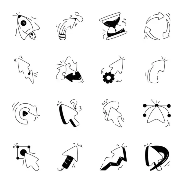 Mouse Cursors Black White Icons Set — Stock Vector